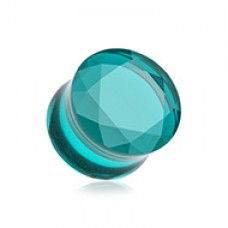 Faceted Pyrex Glass Gemstone Double Flared Ear Gauge Plug 