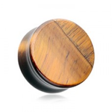 Yellow Tiger Eye Natural Stone Double Flared Ear Gauge Plug