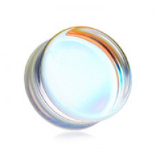 Luminous Moonstone Iridescent Flat Glass Double Flared Ear Gauge Plug