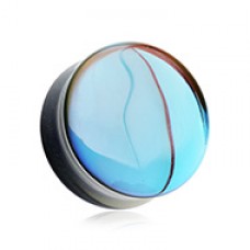 Midnight Moonstone Iridescent Glass Double Flared Ear Gauge Plug