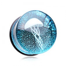 Blue Oceanic Jellyfish Glass Double Flared Plug