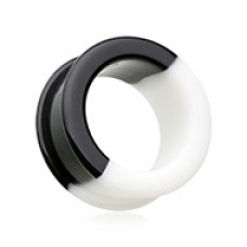 Two Tone Black & White Flexible Silicone Double Flared Ear Gauge Tunnel Plug