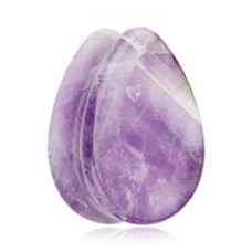 Teardop Amethyst Natural Stone Double Flared Ear Gauge Plug
