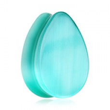 Teardop Cat Eye Stone Double Flared Ear Gauge Plug