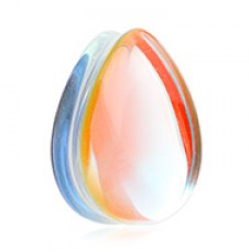 Luminous Moonstone Iridescent TearDrop Glass Double Flared Ear Gauge Plug