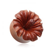 Hibiscus Flower Natural Sawo Wood Ear Gauge Plug
