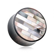 Organic Mosaic Tiled Ebony Wood Double Flared Ear Gauge Plug
