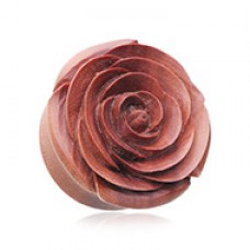Organic Blooming Rose Sawa Wood Double Flared Ear Gauge Plug