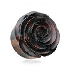 Organic Blooming Rose Ebony Wood Double Flared Ear Gauge Plug