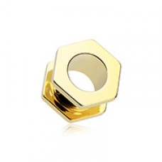 Gold PVD Hexa Bolt Screw-Fit Ear Gauge Tunnel Plug