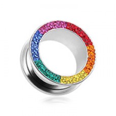 Multi-Sprinkle Dot Rainbow Multi Gem Screw-Fit Ear Gauge Tunnel Plug