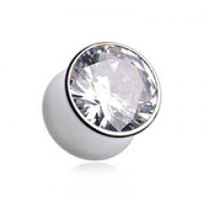 Solid Magnum CZ Press Fit Double Flared Ear Gauge Plug