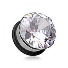 Magnum CZ Prong Single Flared Hollow Ear Gauge Plug