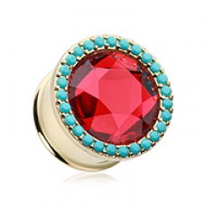 Golden Sparkle Turquoise Ear Gauge Plug