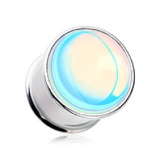 Synthetic Moonstone Iridescence Double Flared Ear Gauge Plug