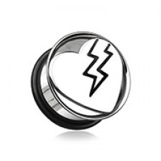 Lightning Bolt Heart Hollow Steel Single Flared Ear Gauge Plug