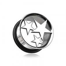 Three Star Hollow Steel Single Flared Ear Gauge Plug