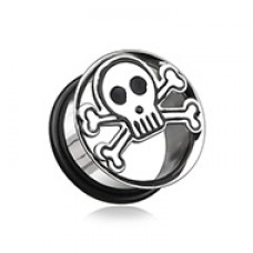 Skull & Crossbones Hollow Steel Single Flared Ear Gauge Plug