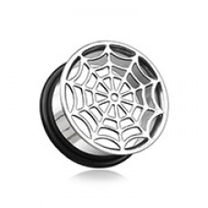 Spider Web Hollow Steel Single Flared Ear Gauge Plug