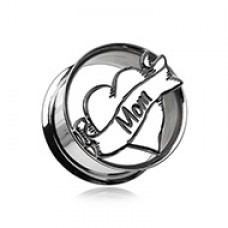 'I Heart Mom' Hollow Steel Double Flared Ear Gauge Plug