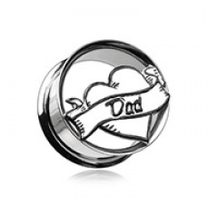 'I Heart Dad' Hollow Steel Double Flared Ear Gauge Plug