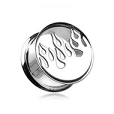 Blazing Flame Hollow Steel Double Flared Ear Gauge Plug
