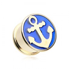 Golden Sailor Anchor Double Flared Ear Gauge Plug