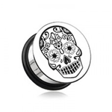 Day of the Dead Sugar Skul Hollow Back Single Flared Ear Gauge Plug
