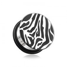 Zebra Plate Hollow Back Single Flared Ear Gauge Plug