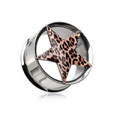 Leopard Star Hollow Double Flared Steel Ear Gauge Plug