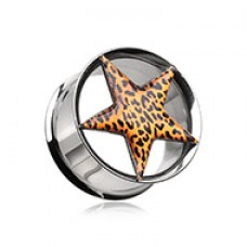 Leopard Star Hollow Double Flared Steel Ear Gauge Plug