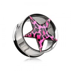 Leopard Star Hollow Double Flared Steel Ear Gauge Plug