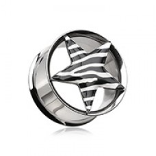 Zebra Star Hollow Double Flared Steel Plug