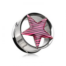 Zebra Star Hollow Double Flared Steel Plug