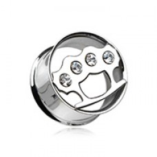 Clear Gem Steel Brass Knuckle Double Flared Ear Gauge Plug
