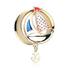 Golden Sail Boat Anchor Dangle Ear Gauge Plug