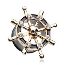 Golden Pirate Ship Anchor Wheel Ear Gauge Plug