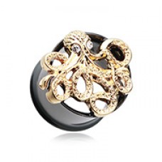 Golden Evil Octopus Ear Gauge Tunnel Plug