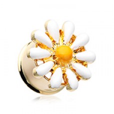 Golden Daisy Flower Double Flared Ear Gauge Plug