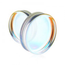 Supersize Luminous Moonstone Iridescent Flat Glass Double Flared Ear Gauge Plug