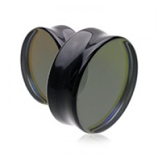 Supersize Midnight Moonstone Iridescent Glass Double Flared Ear Gauge Plug