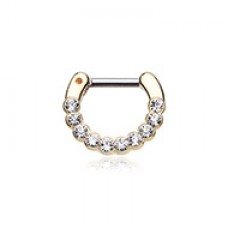 Golden Glistening Multi-Gem Septum Clip-On Ring