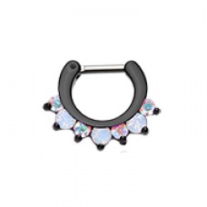 Blackline Prong White Opal Gem Precia Septum Clicker