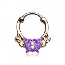 Golden Purple Butterfly Gem Septum Clicker