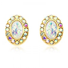 Golden Opal Elegance Ear Stud Earrings