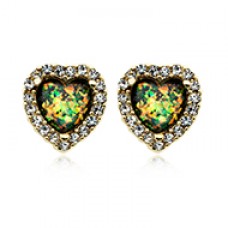 Golden Beloved Heart Opal Ear Stud Earrings