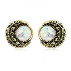 Vintage Boho Filigree Moon Opal Ear Stud Earrings