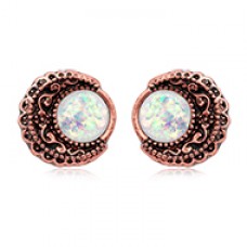 Vintage Boho Filigree Moon Opal Ear Stud Earrings