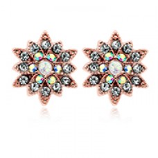 Rose Gold Opal Chrysanthemum Flower Ear Stud Earrings