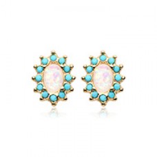 Golden Elegant Opal Turquoise Ear Stud Earrings